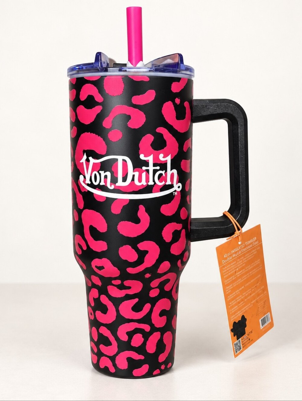 Von Dutch 40 Oz Pink Leopard Insulated Tumbler NWT